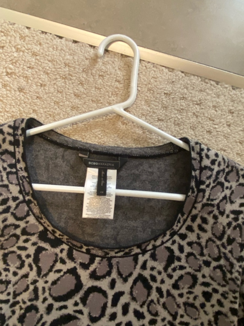 BCBGMaxAzria Taupe & Black Animal Print Crewneck Top